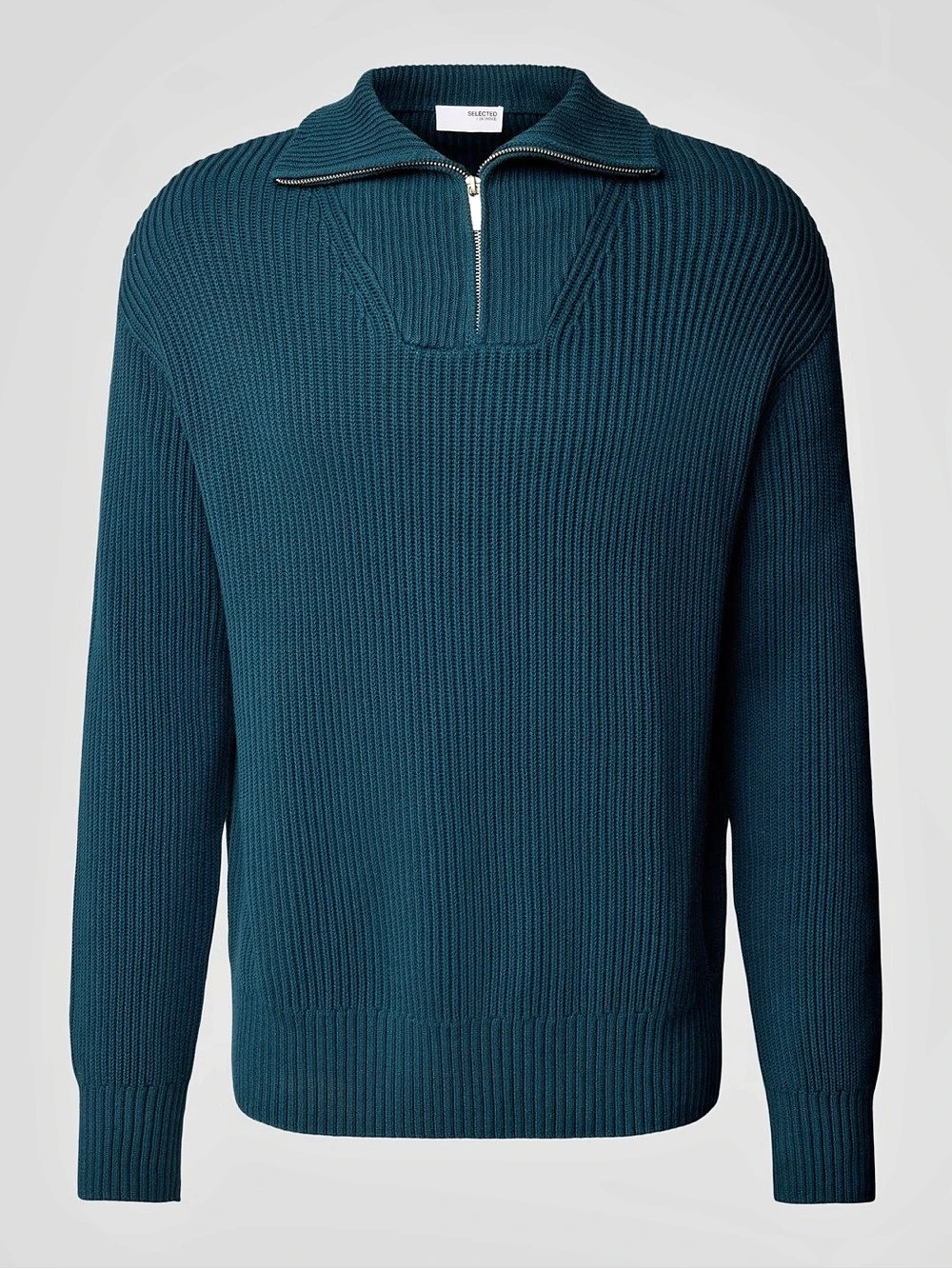 Selected Homme 100% Quarter Zip Ribbed Men’s Sweater in Pine Green